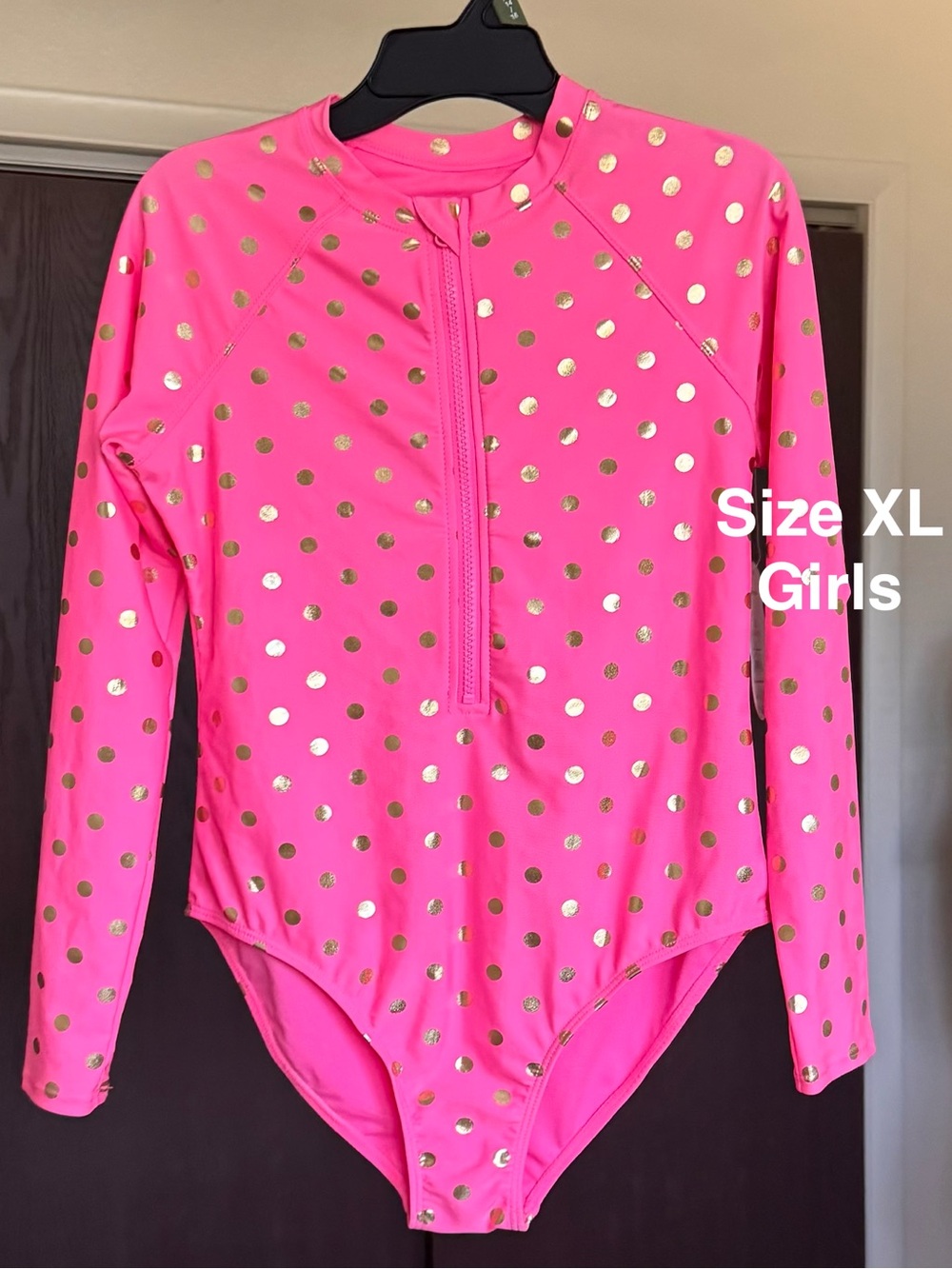 Wonder Nation Girls Long Sleeve Zip-Up Rash Guard One-Piece Swimsuit, Sizes XL
